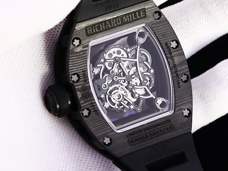 Premium Richard Mille RM 055 Bubba Watson Replica Watch – Swiss Movement, Carbon Fiber Case, Skeleton Dial