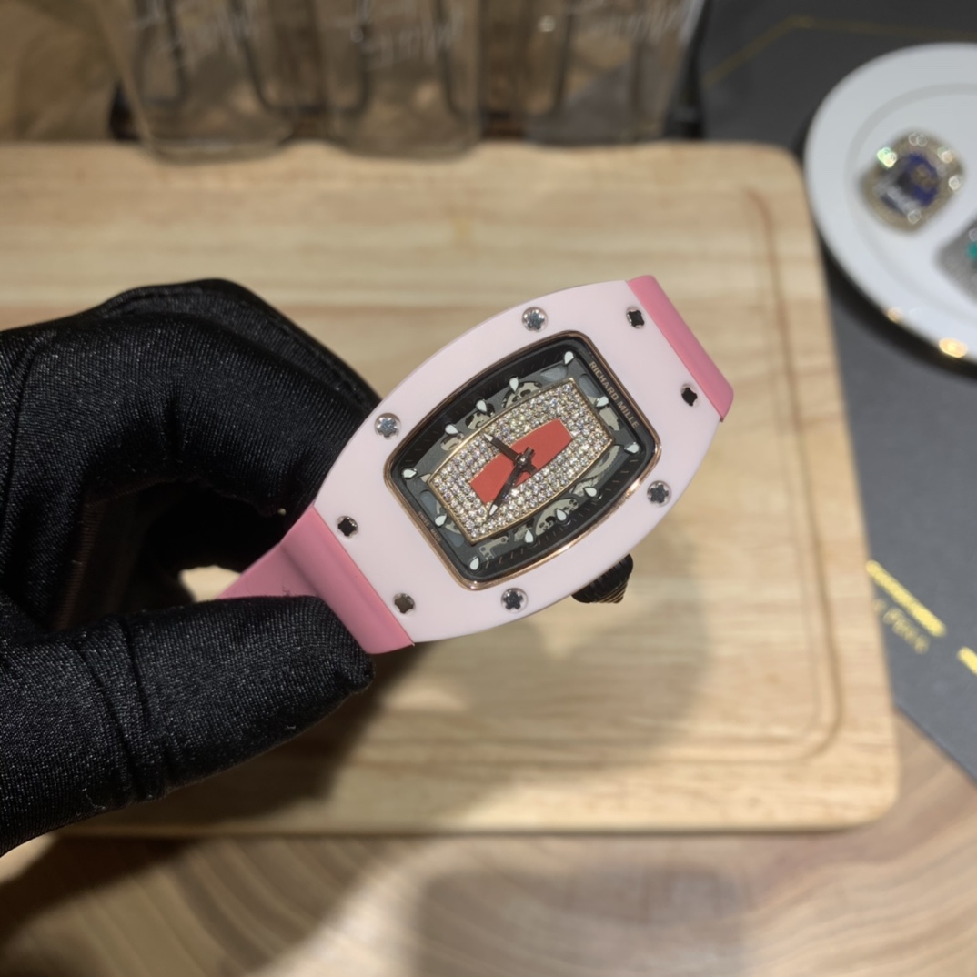 Richard Mille RM 07-01 Ladies Swiss Replica Watch – Pink Ceramic Skeleton Diamond Dial