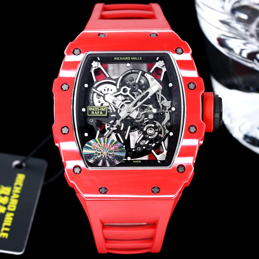 Richard Mille RM 35-02 Rafael Nadal Replica – Striking Red Carbon Case, Swiss Precision, Skeleton Watch for Bold Style