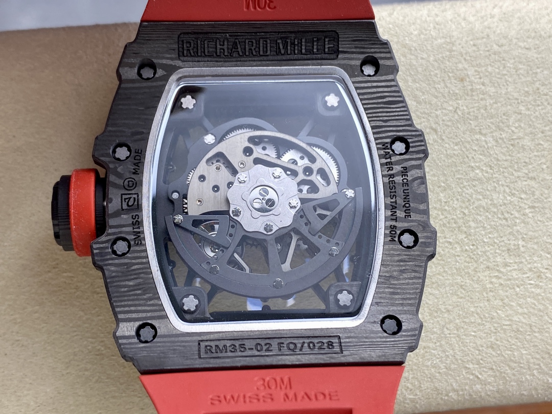 Premium Swiss Skeleton Richard Mille RM 35-02 Replica Rafa Nadal Watch With Red Rubber Strap