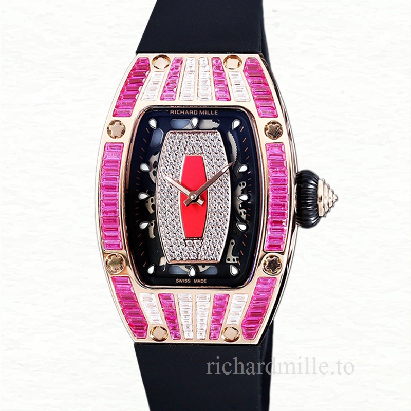 Richard Mille RM 07-01 Ladies Automatic Watch Red With Diamonds Dial