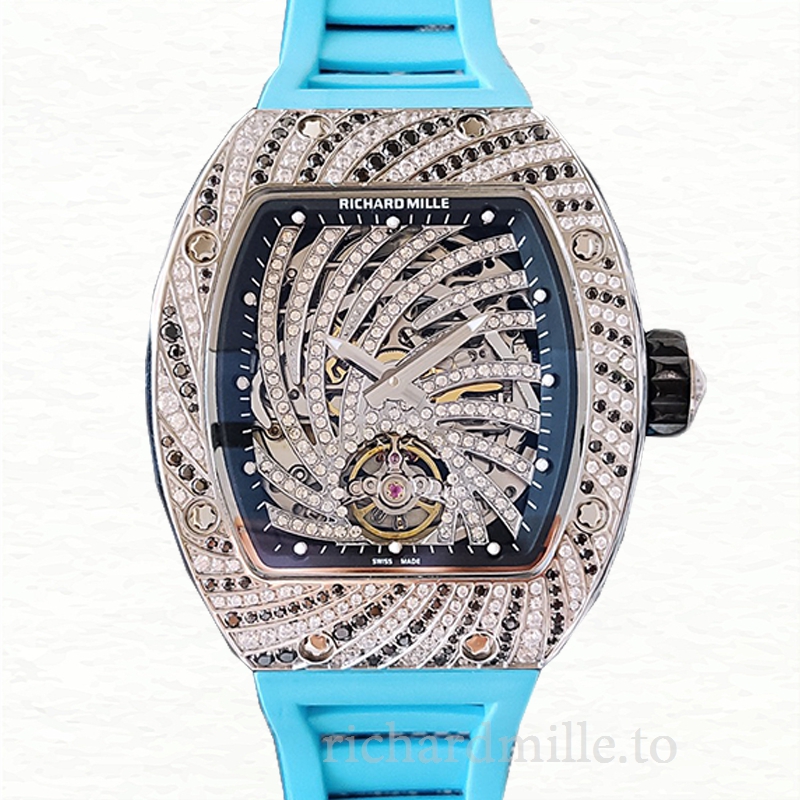 Richard Mille RM51-02 Mechanical Ladies Watch Diamond Paved Dial Rubber Band