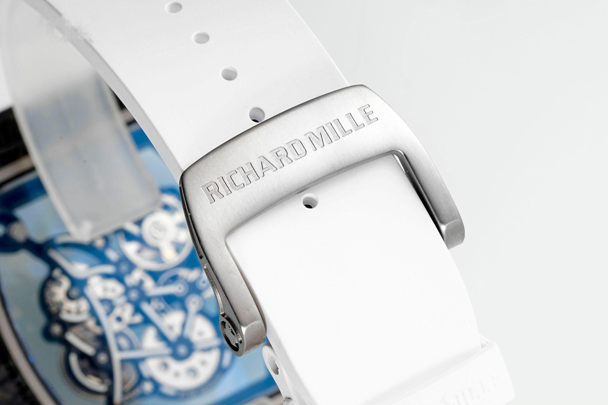 Richard Mille RM055 Skeleton Swiss Replica, Titanium Carbon Fiber Case, White Rubber Strap