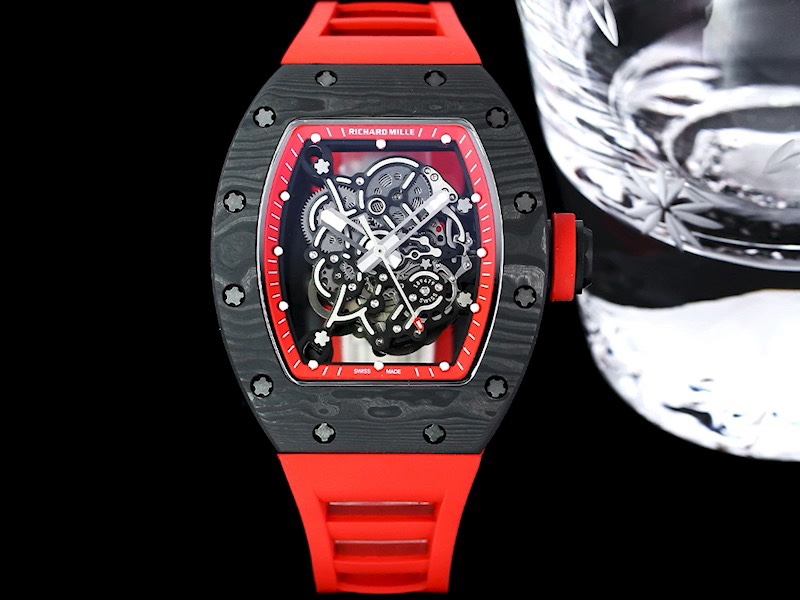 Swiss Replica Richard Mille RM 055 NTPT Carbon Watch With Red Strap – Sporty, Luxurious, and Precision Engineered