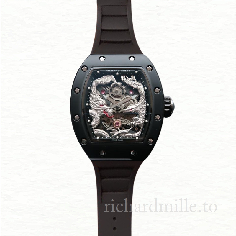 Richard Mille RM57-01 Men Mechanical Rubber Band Silver Dragon and Phoenix Dial