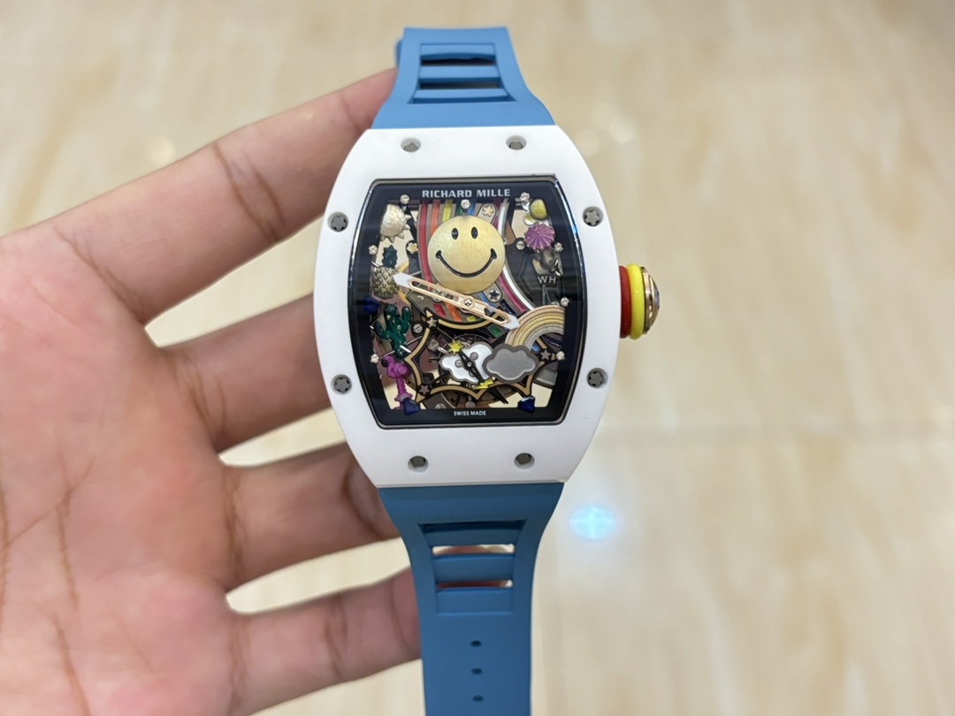 Richard Mille RM 88 Smiley Automatic Tourbillon Best Swiss Replica – 39mm White Ceramic Blue Strap