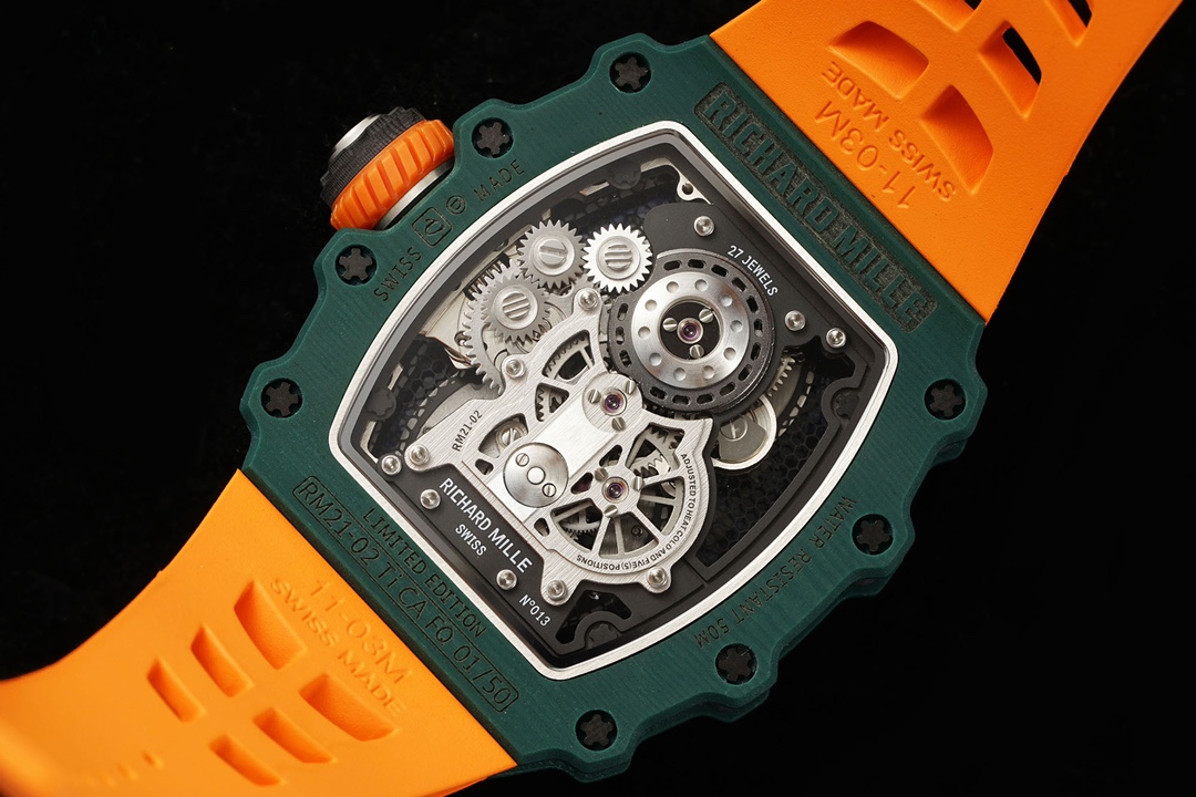Best Richard Mille RM 21-02 Tourbillon Aerodyne Replica Watch - Orange Rubber Strap