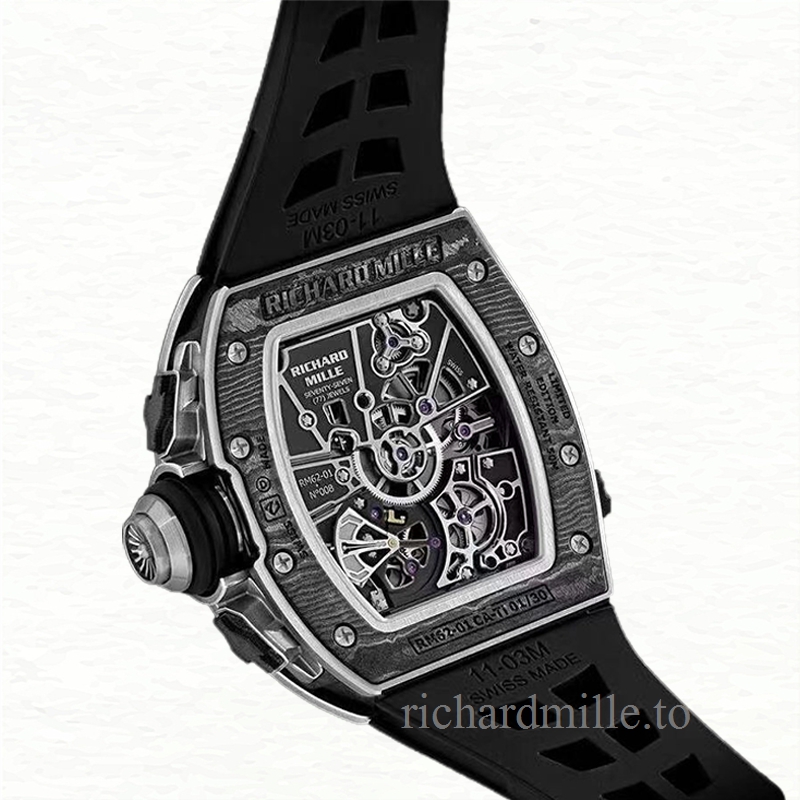 Richard Mille RM 62-01 Automatic Men Rubber Band Carbon Fiber Transparent Dial