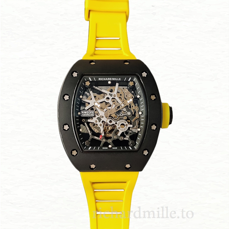Richard Mille RM35 Men Mechanical Rubber Band Skeleton Dial