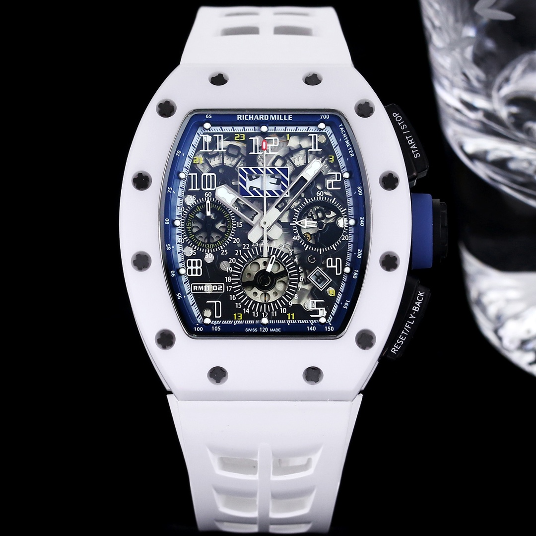 Men’s Richard Mille RM 011 Replica Chronograph Watch – White Ceramic Case With Skeleton Dial