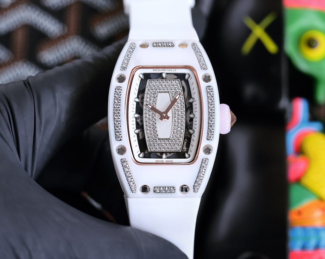Richard Mille RM007 Diamond Dial White Rubber Band Watch