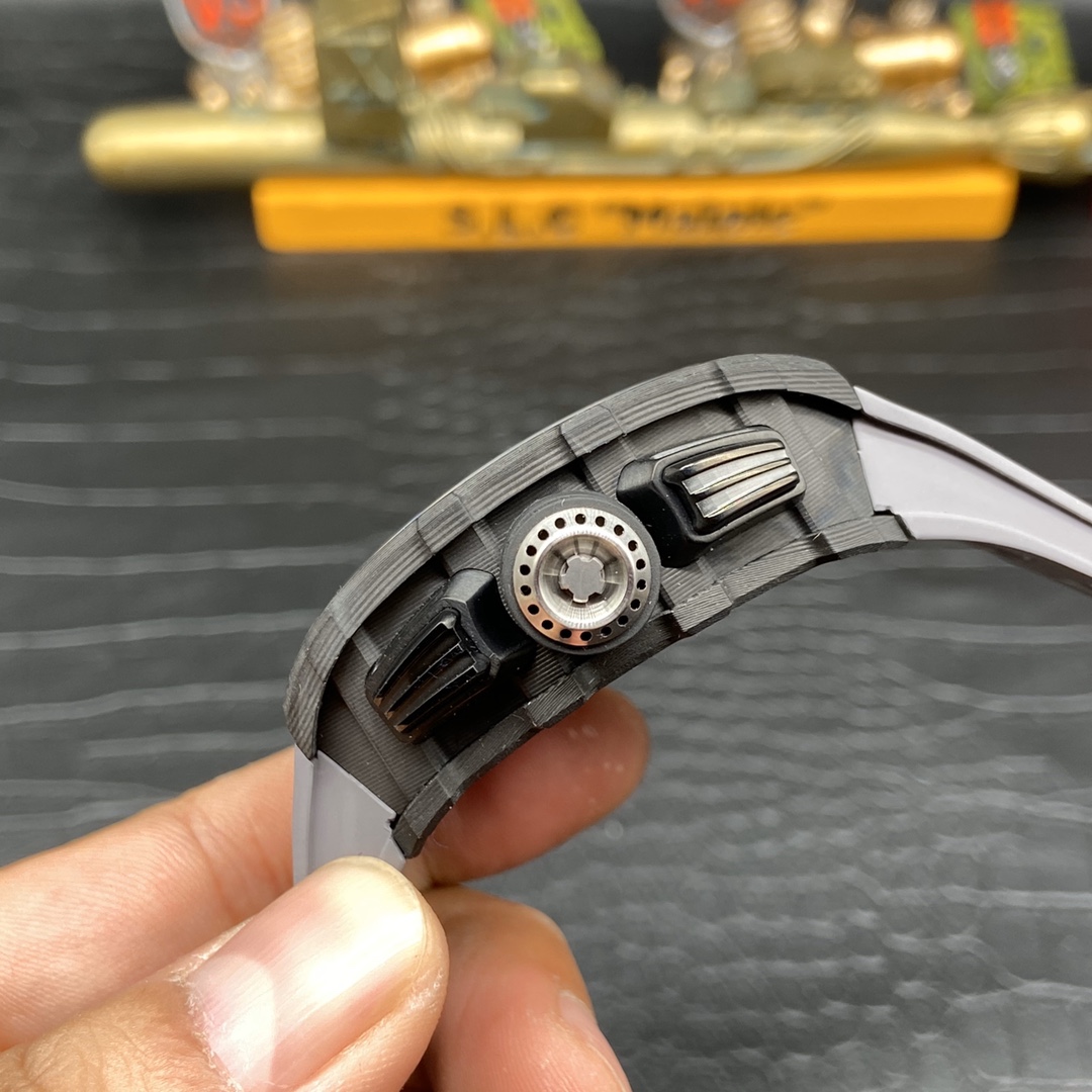 Swiss Richard Mille RM 11 Replica – 49mm Carbon Case, Skeleton Dial, Grey Rubber Strap