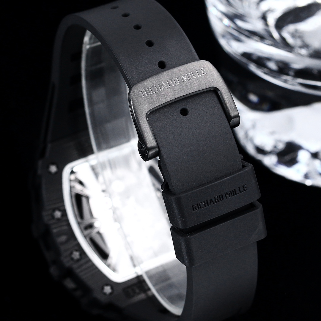 Luxury Replica Richard Mille RM12-01 Tourbillon With Black Carbon Bezel, Black Rubber Strap
