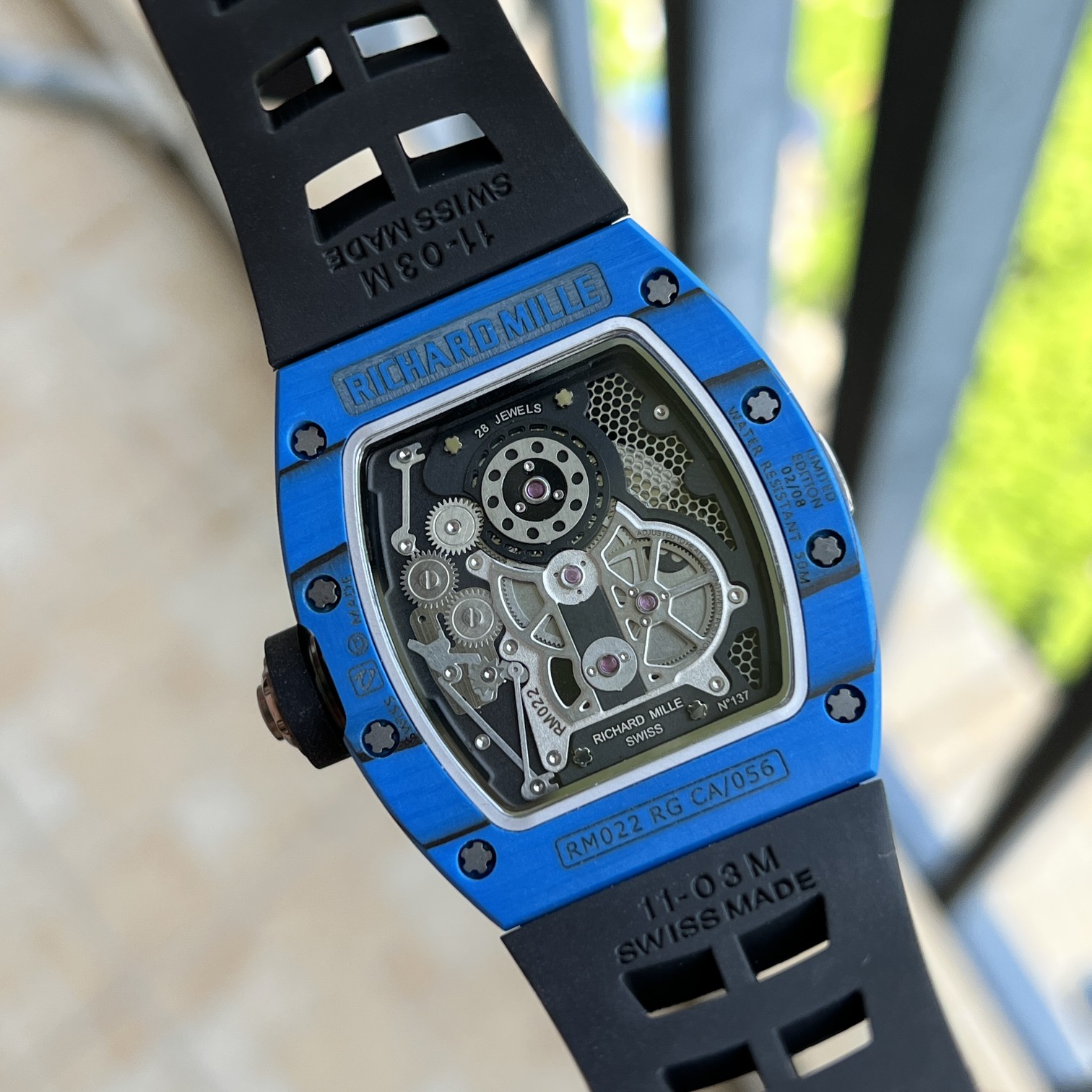 Replica Richard Mille RM022 Blue Carbon Skeleton Dial Automatic Movement 40x50mm