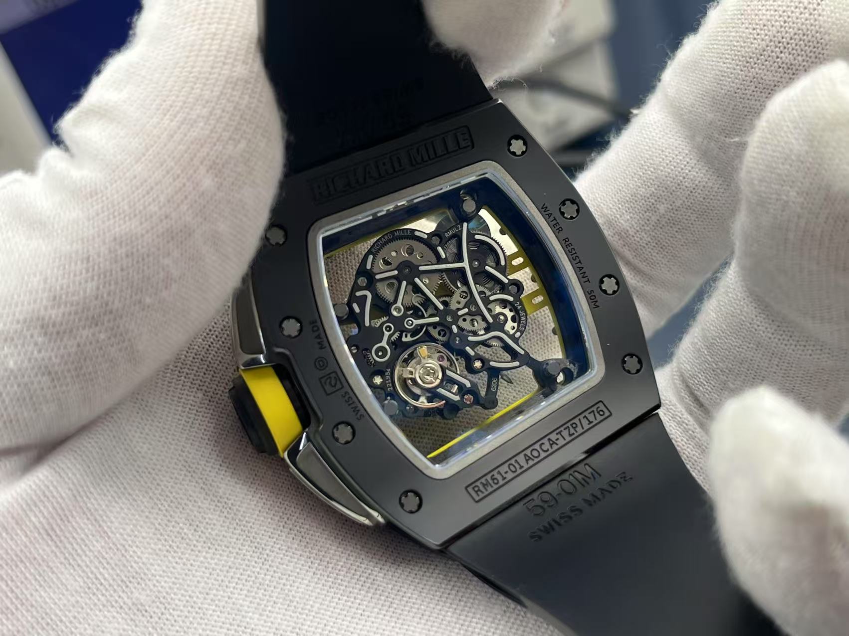 Replica Richard Mille RM 61-01 Yohan Blake Super Clone RMUL2 Skeleton Manual Wind Watch Black Rubber Strap