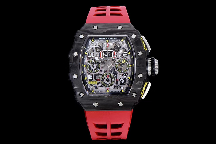 Richard Mille Replica RM 011 Red Rubber Strap Open Face Numerals Folding Buckle