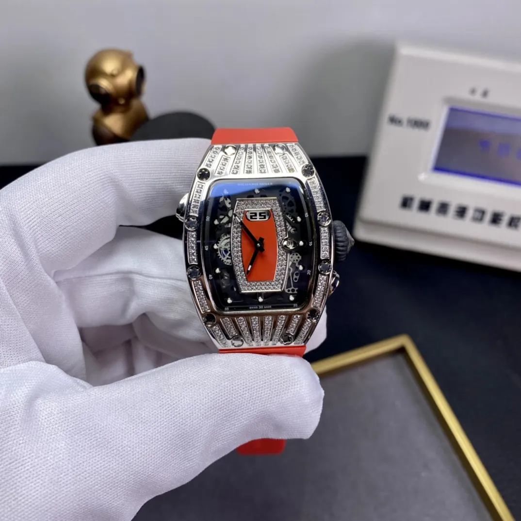 Richard Mille RM 037 Replica Diamond-Set Case Red Rubber Strap Luxury Ladies Wristwatch
