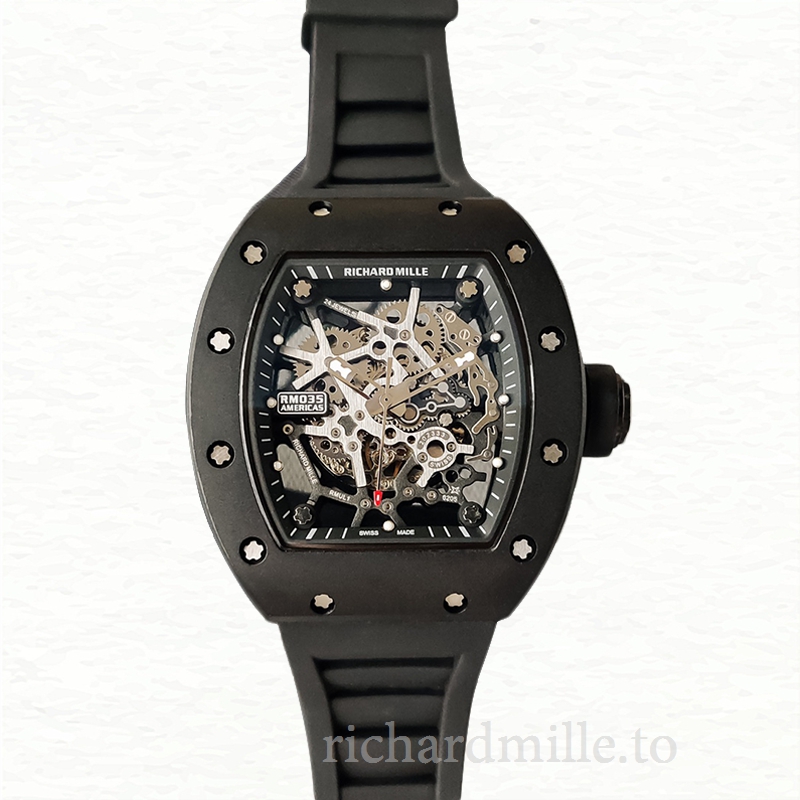 Richard Mille RM35 Men Mechanical Rubber Band Skeleton Dial