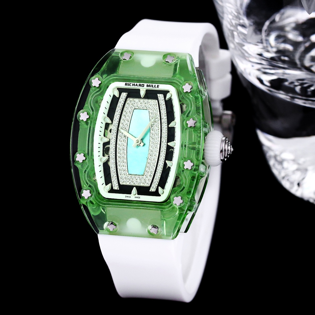 Luxury Replica Richard Mille RM 07-02 Ladies Diamond Green Bezel Watch For Elegant Women