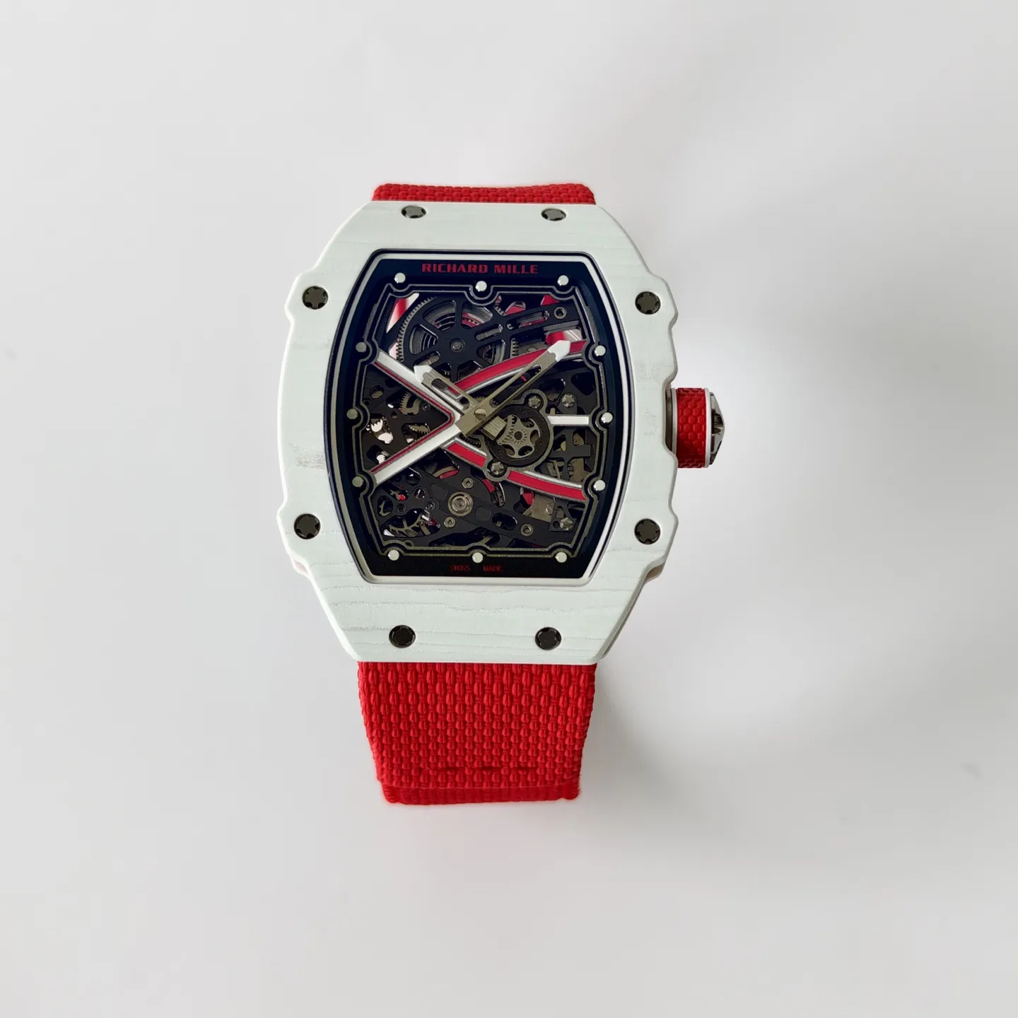 UMI RM 67-02 Charles Leclerc Skeleton Dial White Carbon Red Fabric Strap Replica Watch