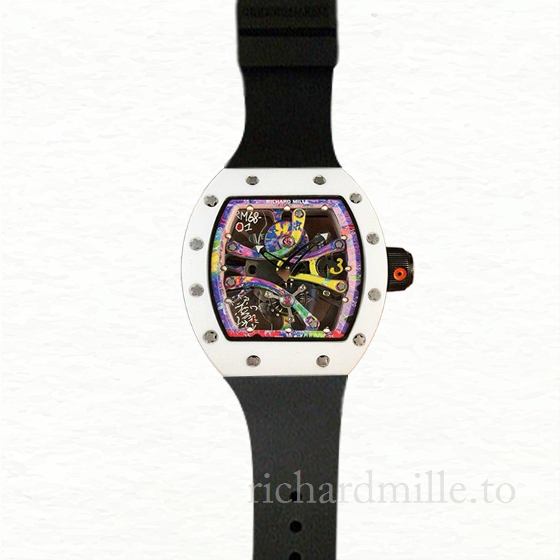 Richard Mille RM68-01 Hand Wind Men Ceramics Bezel Rubber Band Transparent Dial