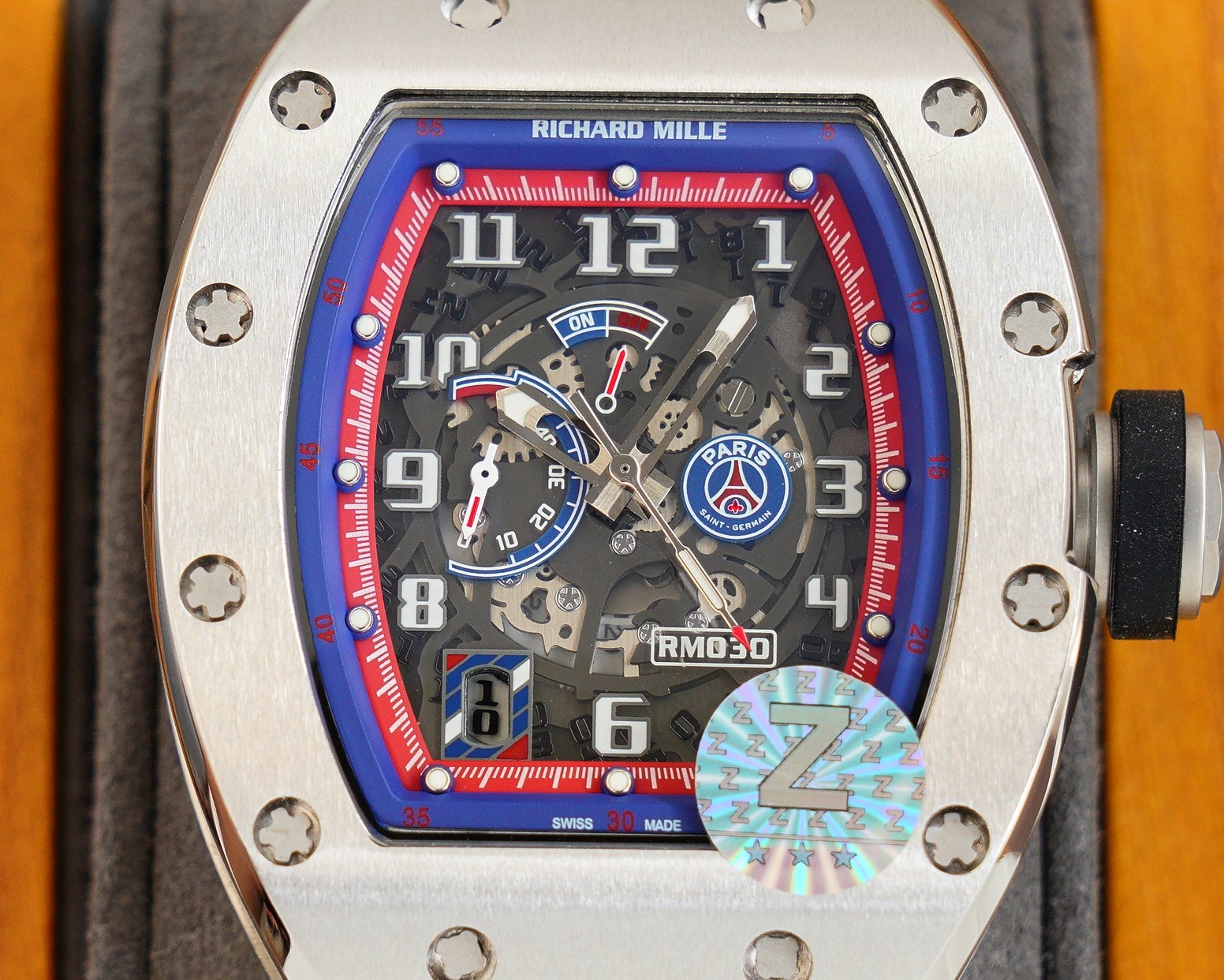 Luxury Super Clone Richard Mille RM 030 Replica PSG Watch, Skeleton Dial, Titanium Case, Black Rubber Strap