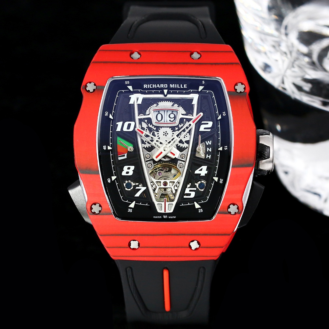 Luxury Sport Replica Richard Mille RM 40-01 Red Carbon Fiber Case Watch With Black Rubber Strap
