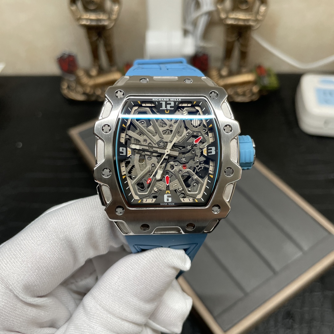 Luxury Replica Richard Mille RM 35-03 Rafael Nadal Skeleton Dial Blue Strap Watch For Men