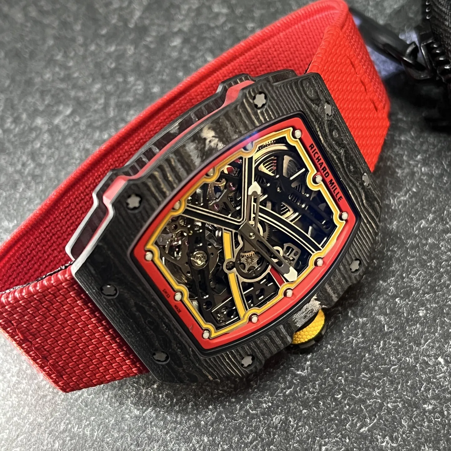 UMI RM 67-02 Alexander Zverev Skeleton Red Dial Red Strap Carbon Fiber Sports Replica Watch