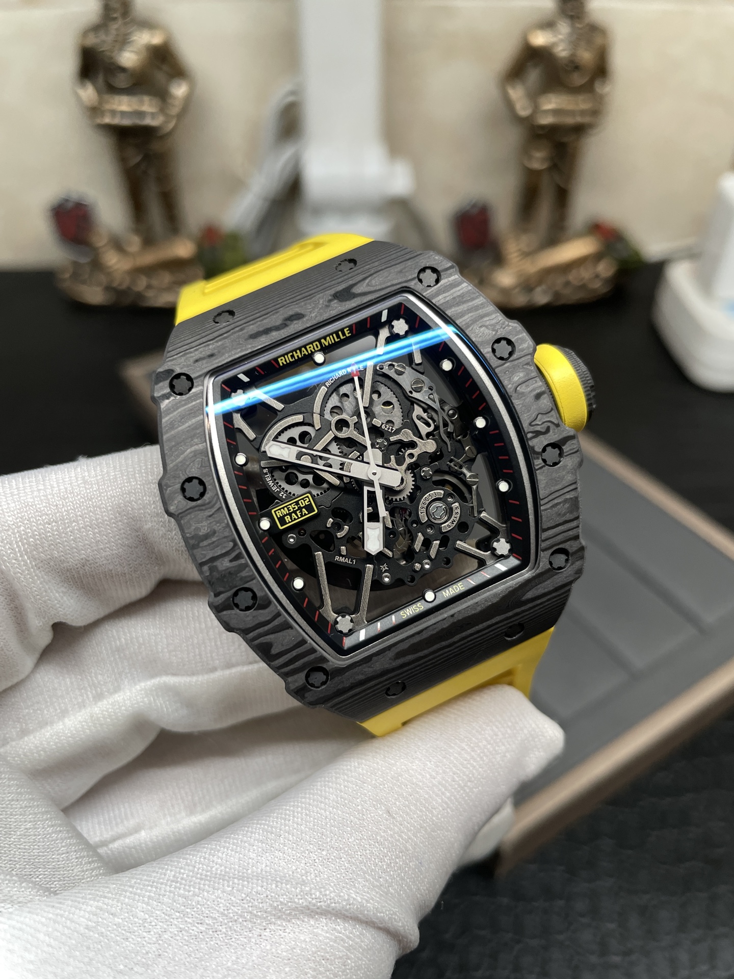 Swiss Replica Richard Mille RM 35-02 Watch For Men – Skeleton Dial, Yellow Rubber Strap, Luxury Sport Design