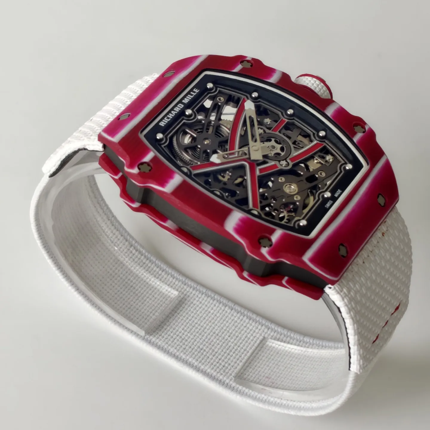 UMI Richard Mille RM 67-02 Mutaz Barshim Burgundy Red & White Quartz TPT Carbon White Strap Replica Watch