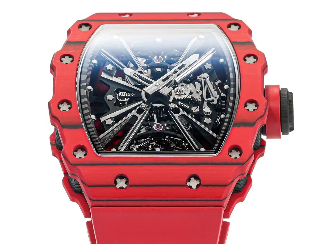 Replica Richard Mille RM 12-01 Tourbillon Watch For Stylish Men – Luxurious Red Carbon Fiber Case