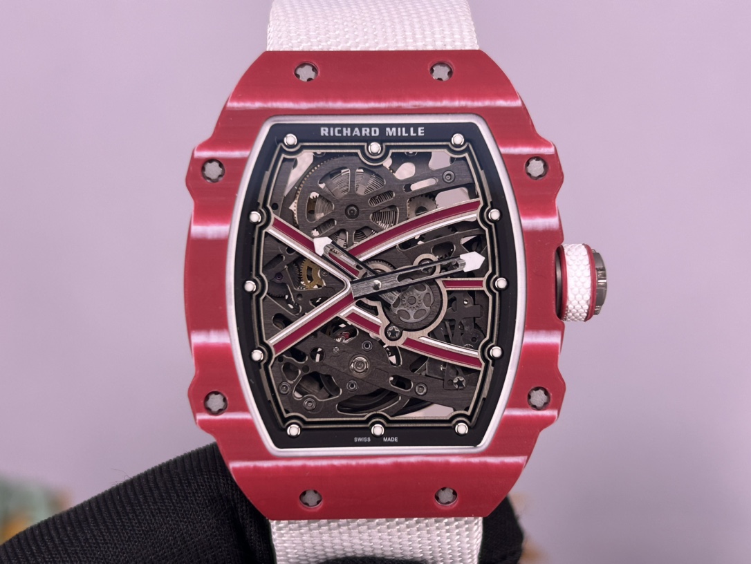 Richard Mille RM 67-02 Mutaz Barshim Replica – Stunning Red Carbon Case, Sports Watch with White Fabric Strap