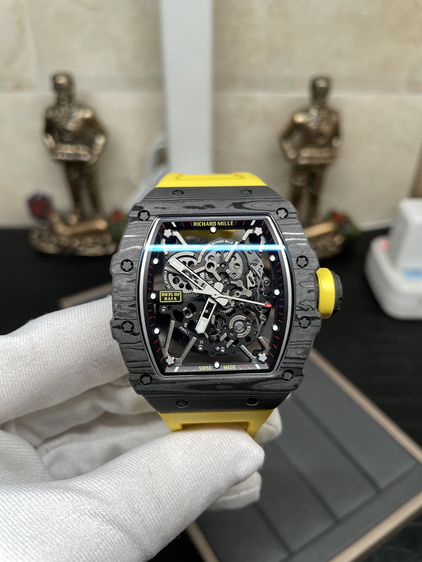 Swiss Replica Richard Mille RM 35-02 Watch For Men – Skeleton Dial, Yellow Rubber Strap, Luxury Sport Design