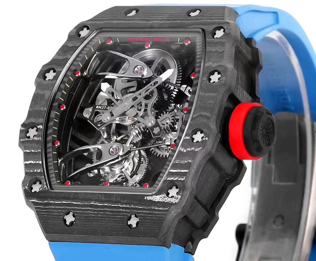 Best Replica Richard Mille RM 27-02 Blue Strap Men’s Tourbillon Watch – Carbon Fiber Case, Bold Skeleton Dial