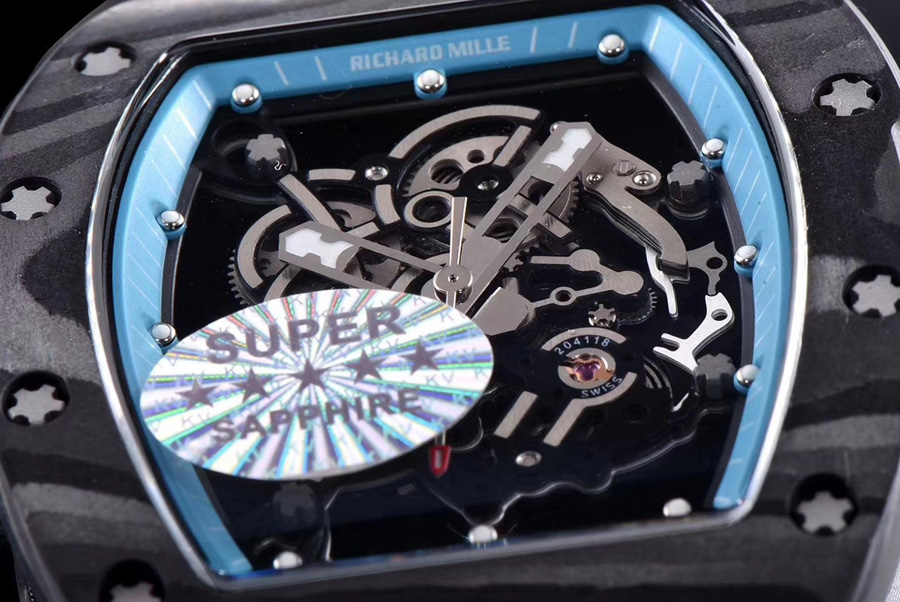 Richard Mille Replica RM 055 Blue Rubber Strap Carbon Fiber Case