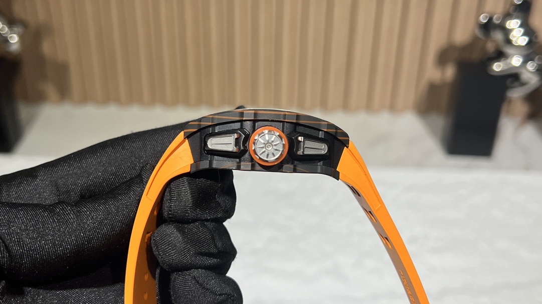 Swiss Replica Richard Mille RM 11-03 McLaren Watch – Carbon Fiber Skeleton Chronograph with Striking Orange Rubber Strap