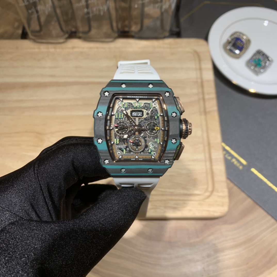Richard Mille RM 11-03 Ultimate Edition Turquoise Quartz TPT Carbon Super Clone Flyback Chrono Replica 50x40mm