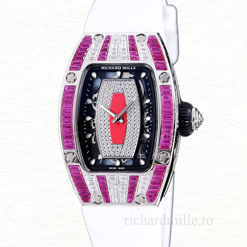 Richard Mille RM 07-01 Ladies Automatic Rubber Band Watch Red With Diamonds Dial
