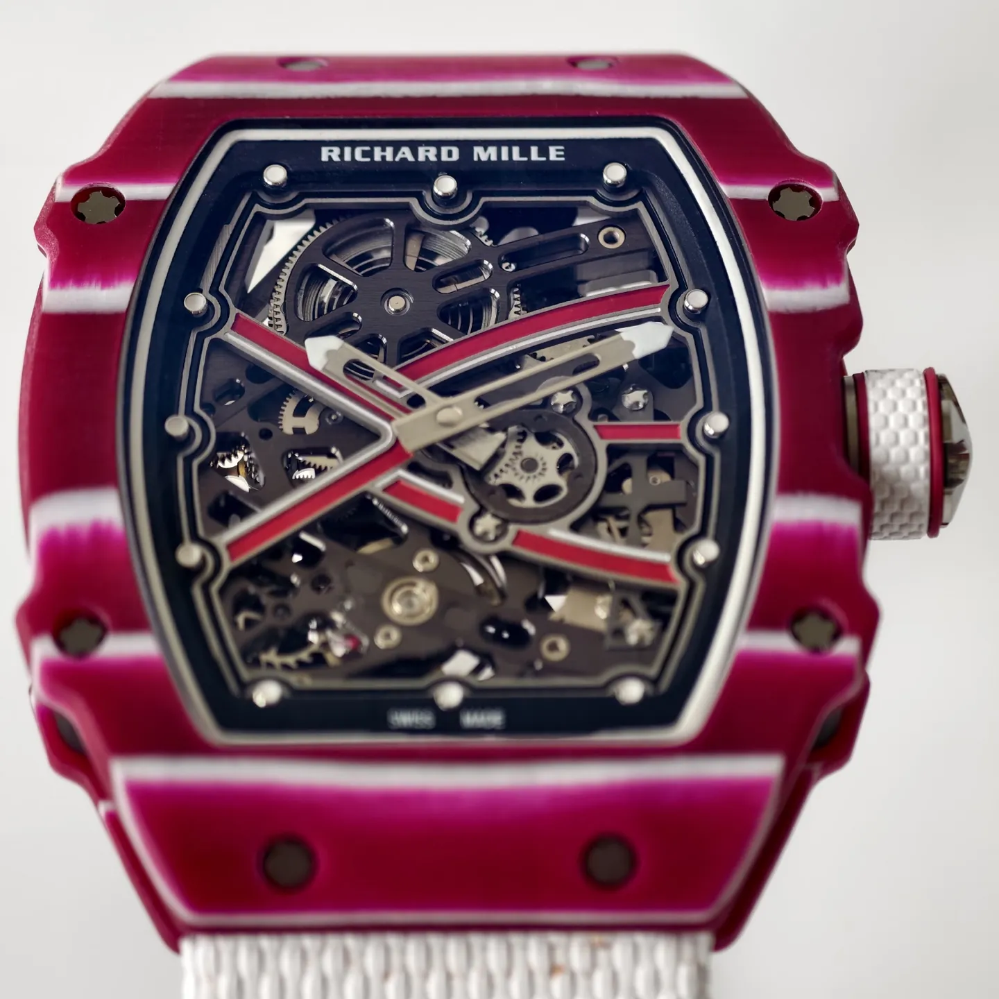 UMI Richard Mille RM 67-02 Mutaz Barshim Burgundy Red & White Quartz TPT Carbon White Strap Replica Watch