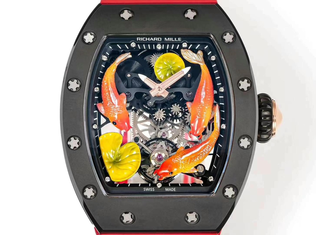 Replica Richard Mille RM S10 Koi Tourbillon Watch – Red Rubber Strap, Quality
