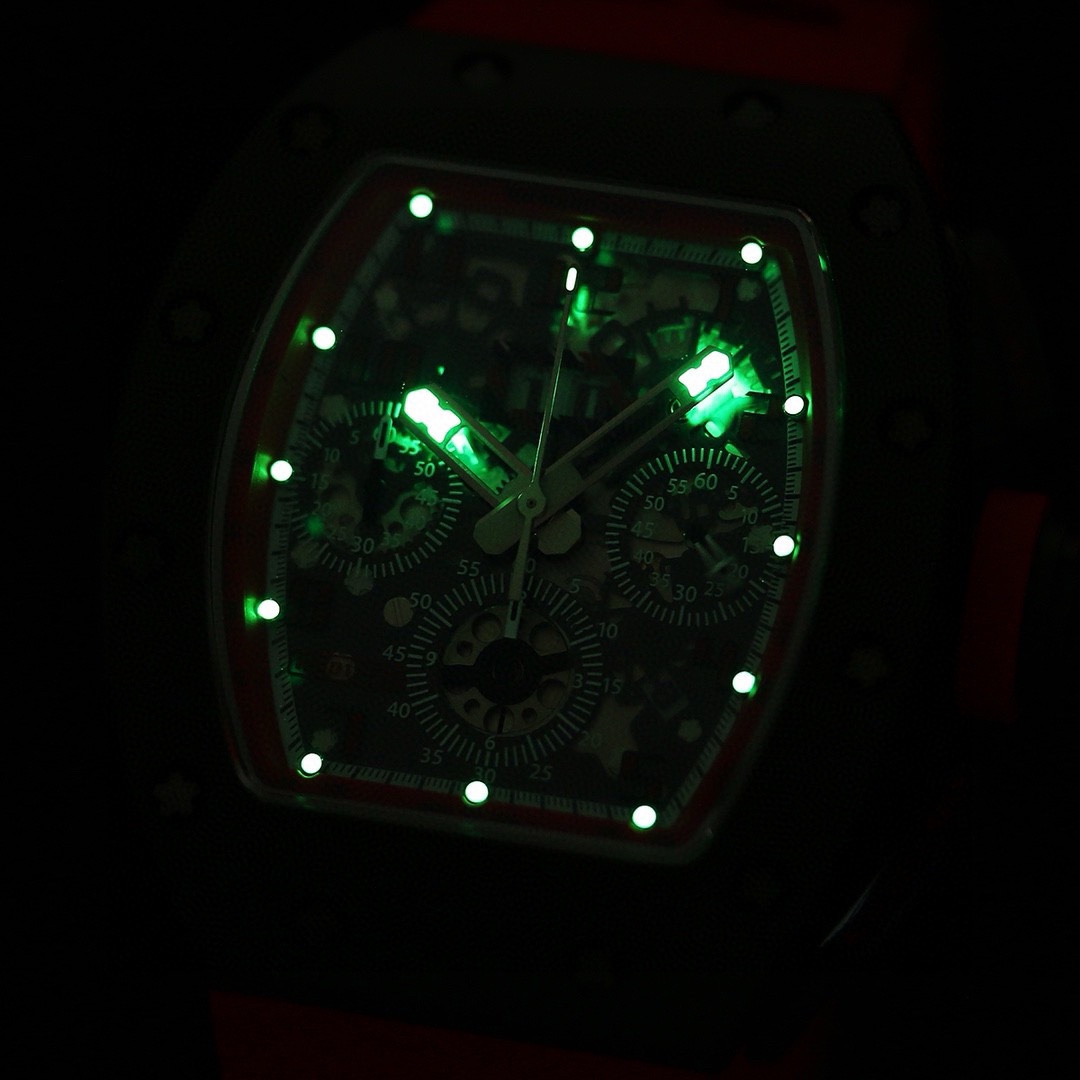 Luxury Men’s Richard Mille RM 011 Replica Watch, Black Ceramic Case, Red Rubber Strap