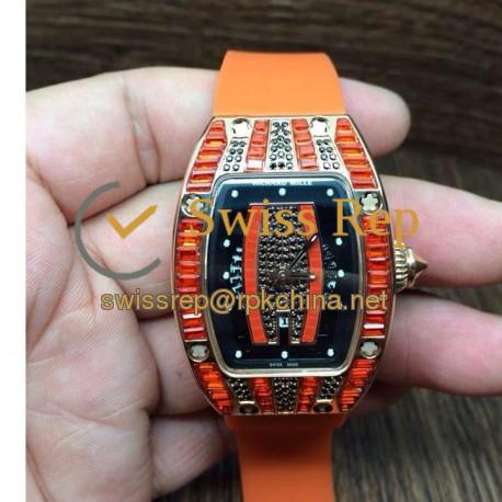 RM007 Ladies Rose Gold Orange Diamonds Dial M6T51