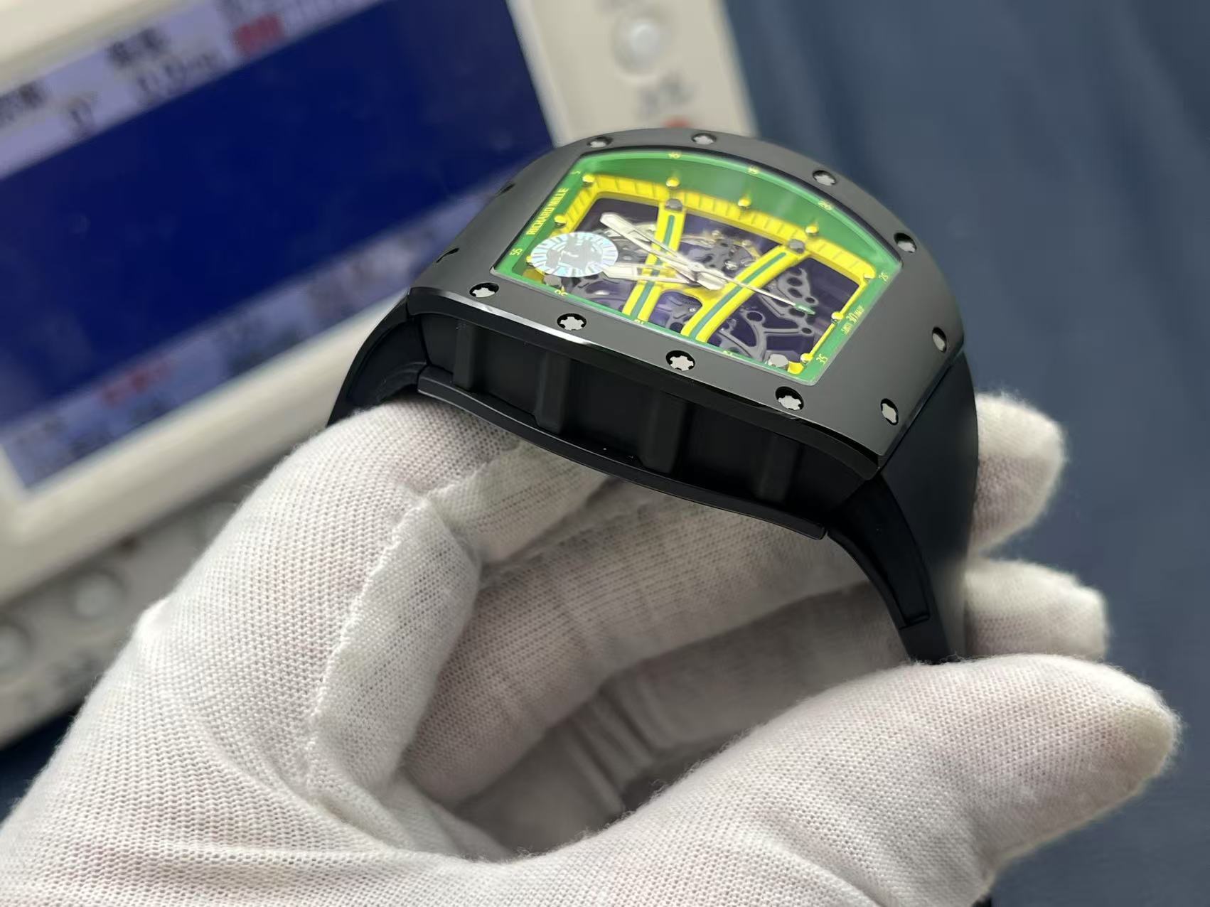 Replica Richard Mille RM 61-01 Yohan Blake Super Clone RMUL2 Skeleton Manual Wind Watch Black Rubber Strap