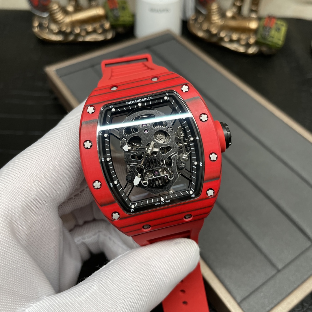 Replica Richard Mille RM 52-01 Skeleton Skull Dial Men's Watch – Swiss Movement, Red Carbon Case