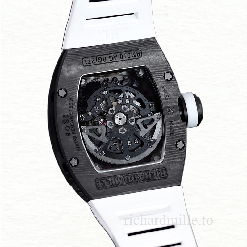 Richard Mille RM 010 Automatic Men Rubber Band Carbon Fiber Transparent Dial