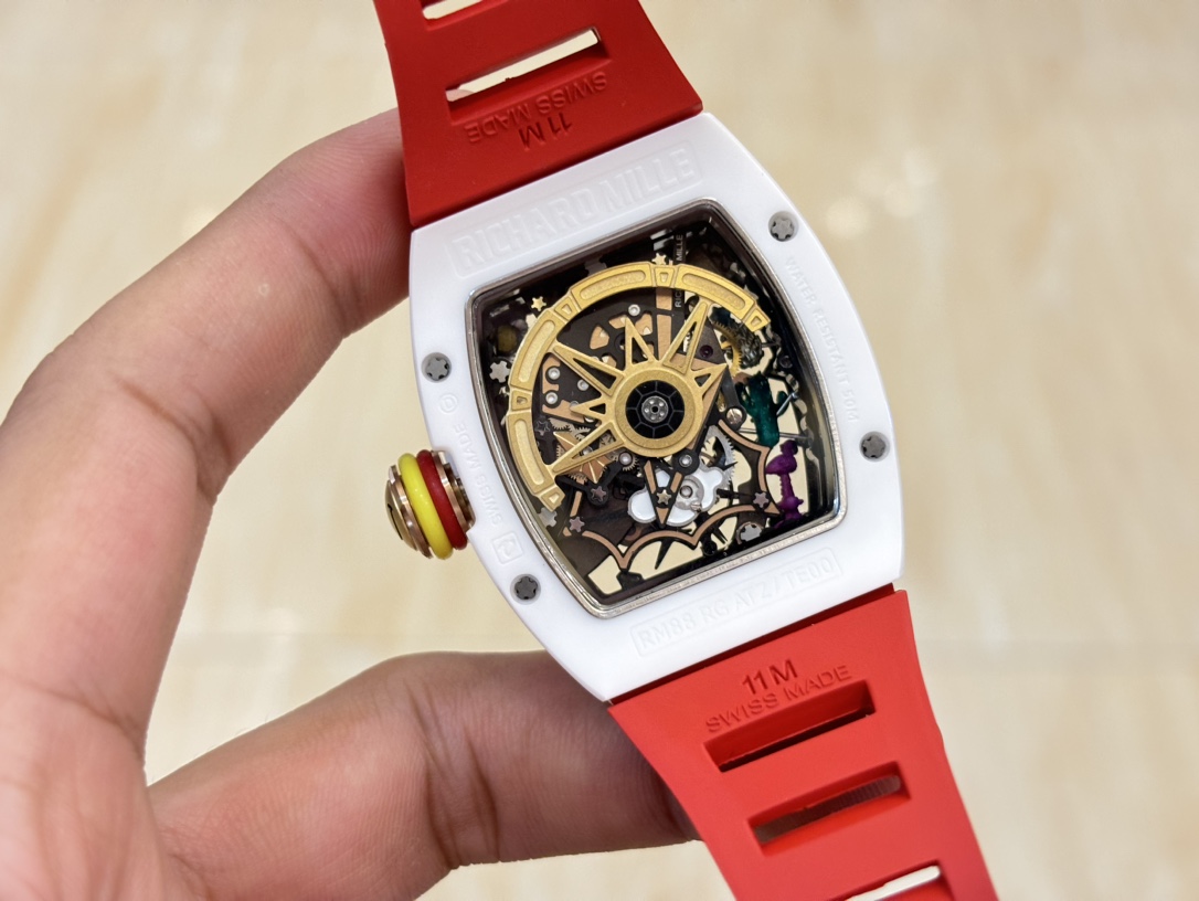 Richard Mille RM 88 Smiley Automatic Tourbillon Watch Replica, Red Rubber Strap