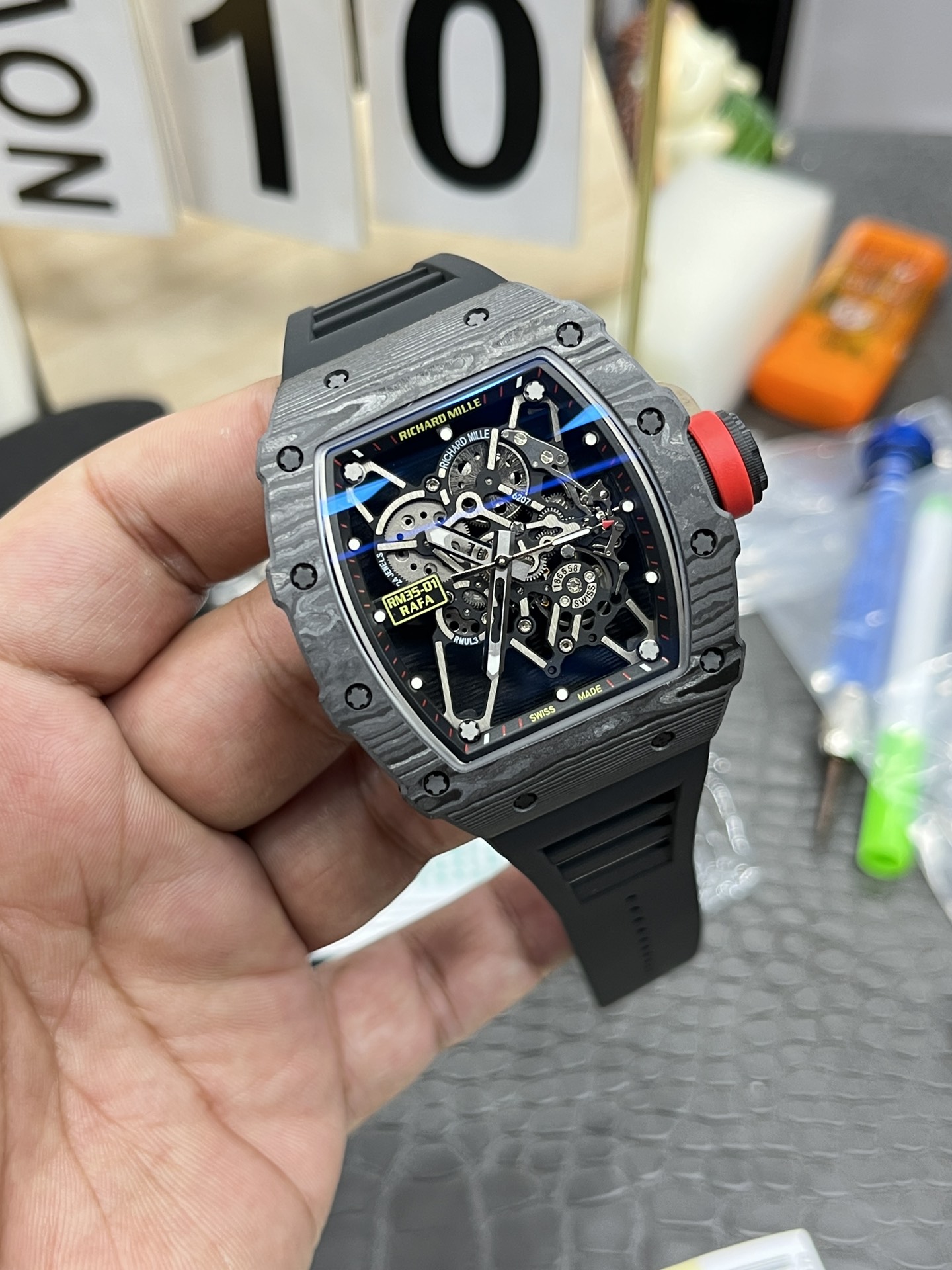 Richard Mille RM35-01 Super Clone Swiss Sports Watch, Carbon Fiber Case