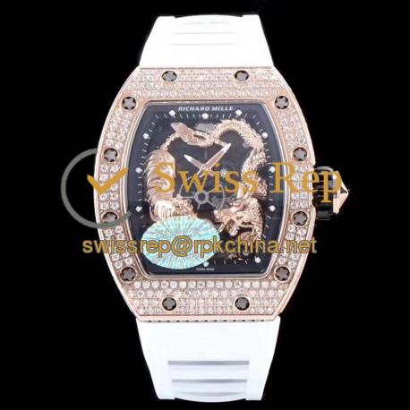 RM051-01 Tourbillon Tiger &amp; Dragon Michelle Yeoh KVF Rose Gold &amp; Diamonds Skeleton Dial M8215