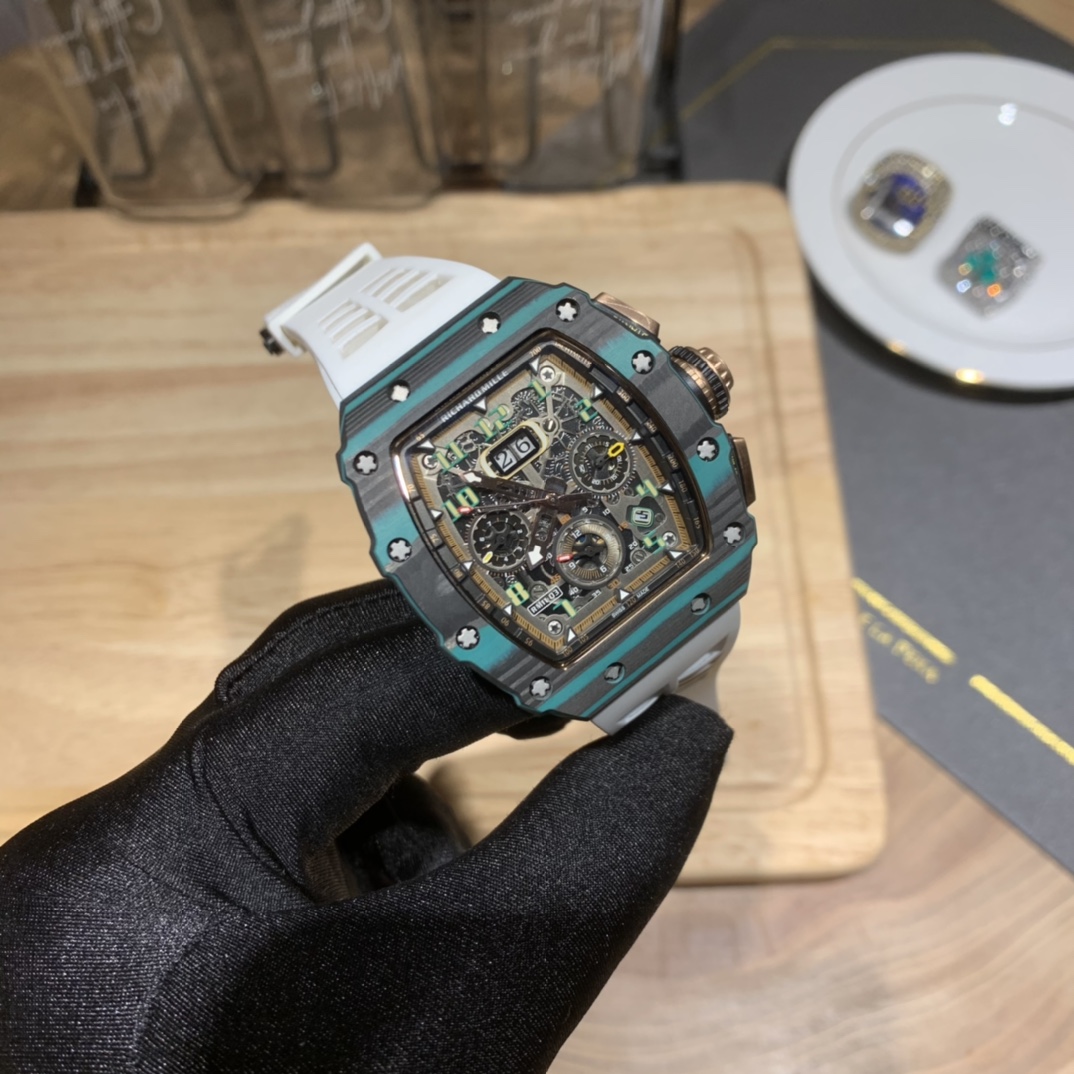 Richard Mille RM 11-03 Ultimate Edition Turquoise Quartz TPT Carbon Super Clone Flyback Chrono Replica 50x40mm